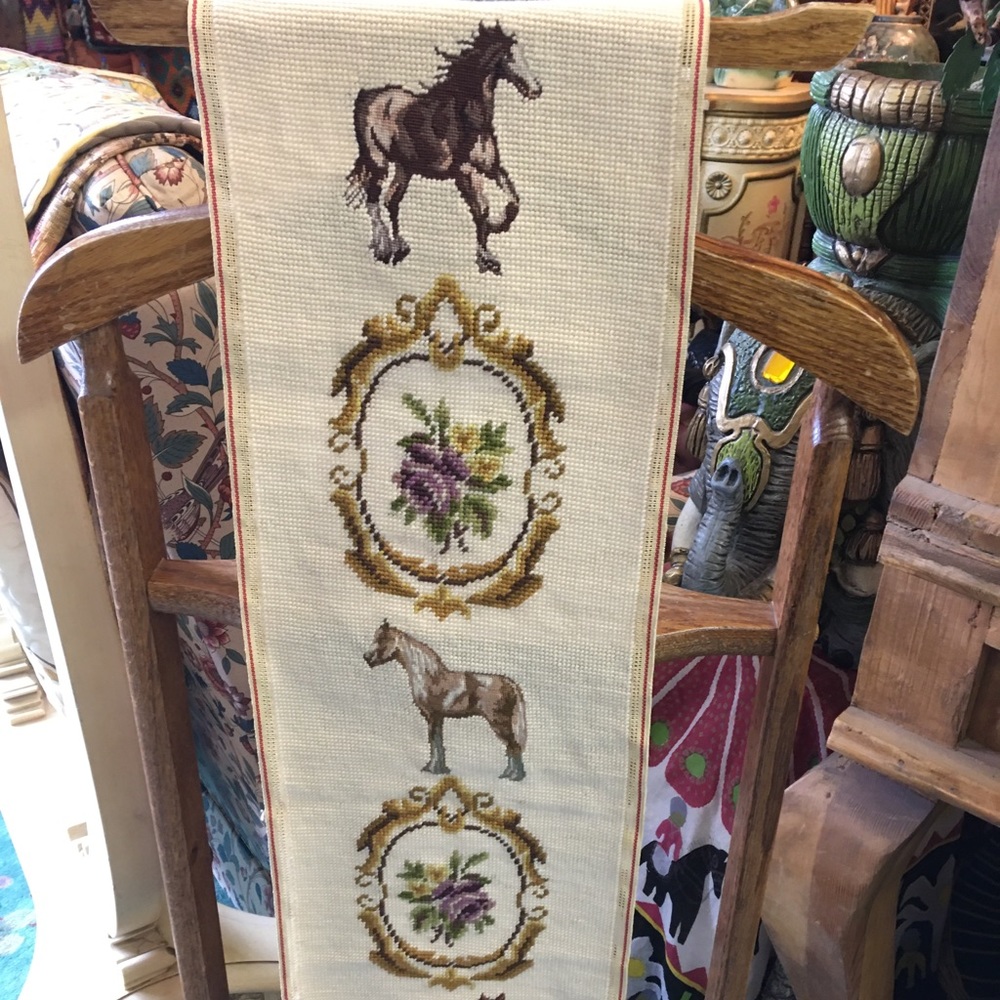 Cool horse and flower needlepoint table runner